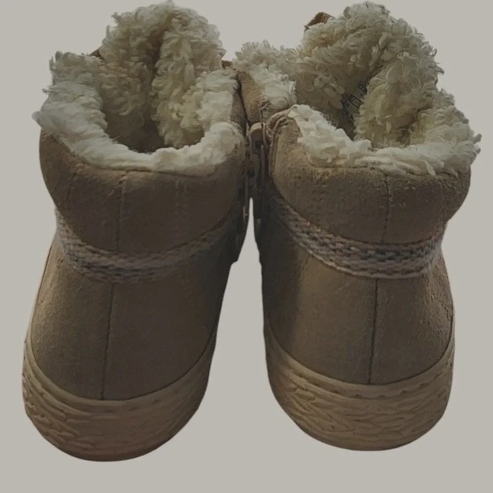 Zara Kids Girls 8 Tan Sheep Faux‎ Fur Lined High Top Boots Farmcore Country Kid
